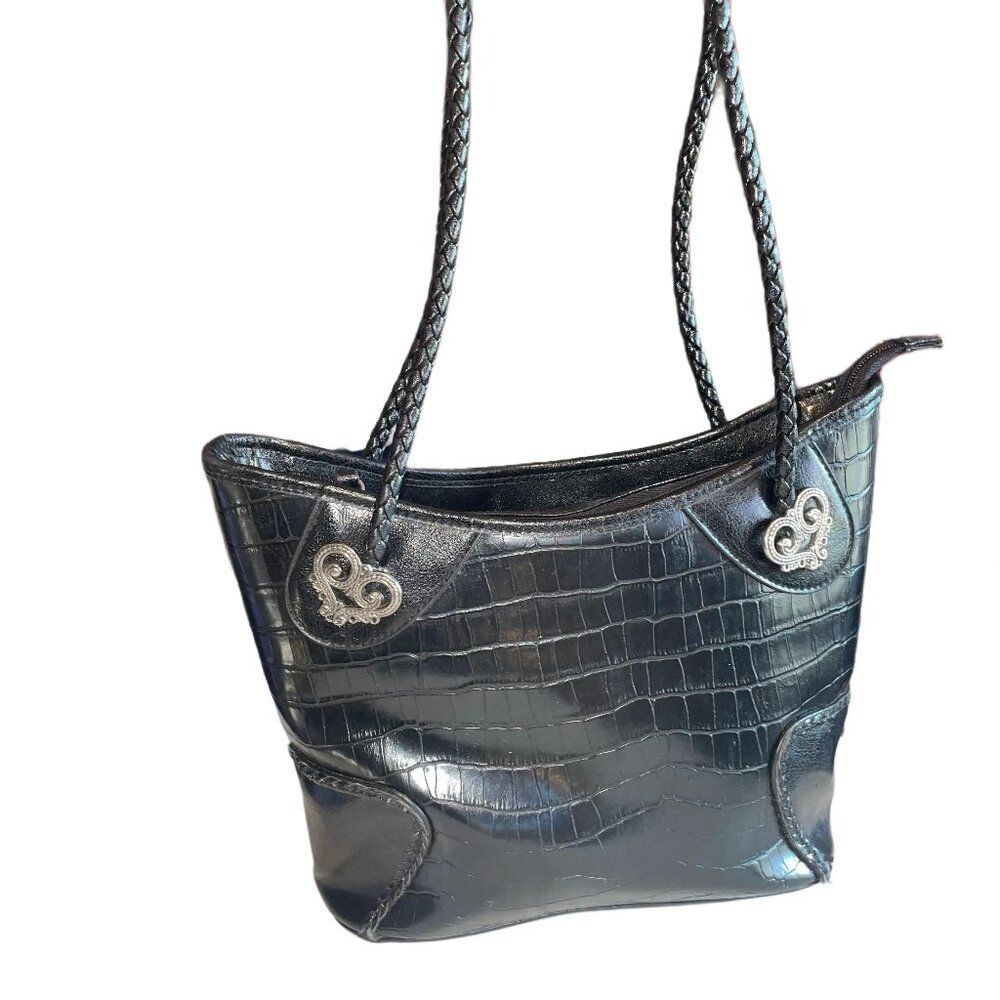 Western Black Crocodile Embossed Shoulder Handbag Purse